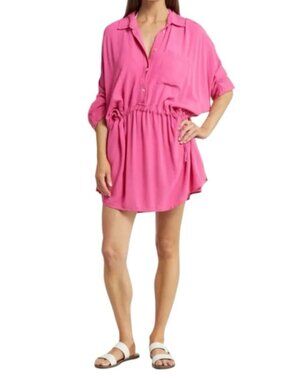 Elan Crinkled Gauze Swim Cover Up Mini Dress